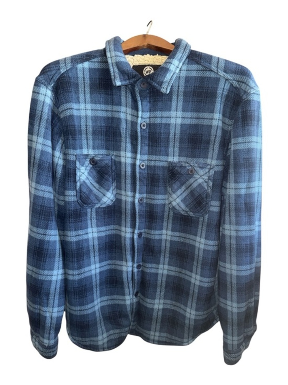 Weatherproof Men’s Size Large Blue Plaid Button-Up Shirt Sherpa Lined Jacket